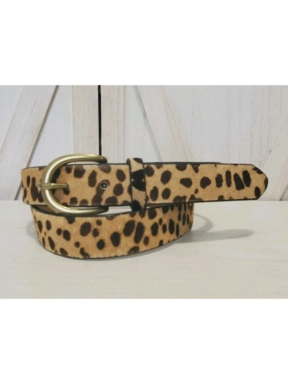 J Crew Leopard Hair Print Belt Brown Animal Print Leather Medium 41